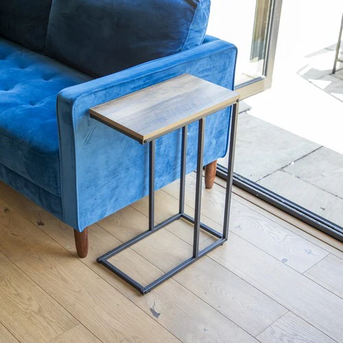 Yellow Oak Side Table with Black Legs - Image 3