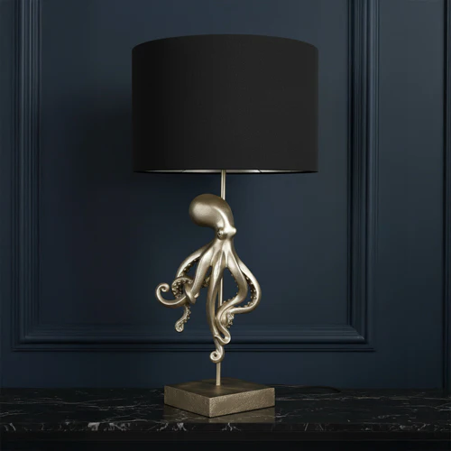Silver Octopus Lamp with Black Shade
