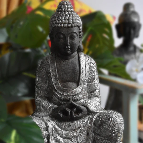 Opulent Black and Silver Sitting Buddha