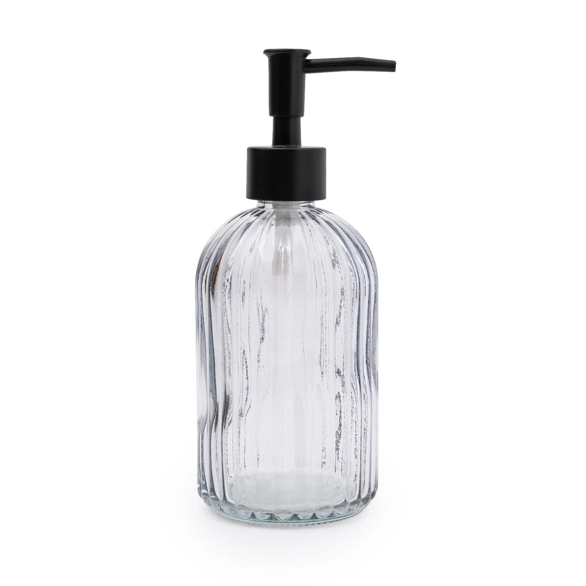 Sleek and Contemporary Glass Soap Dispenser in Cool Grey with Charcoal Black Pump, 19CM - Image 2
