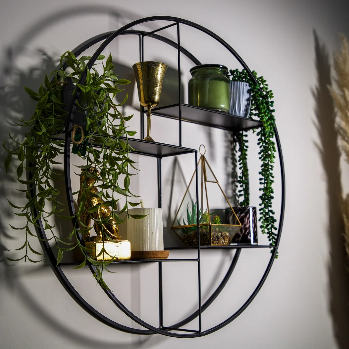 Sleek Black Round Wall-Mounted Shelf Unit - Image 2