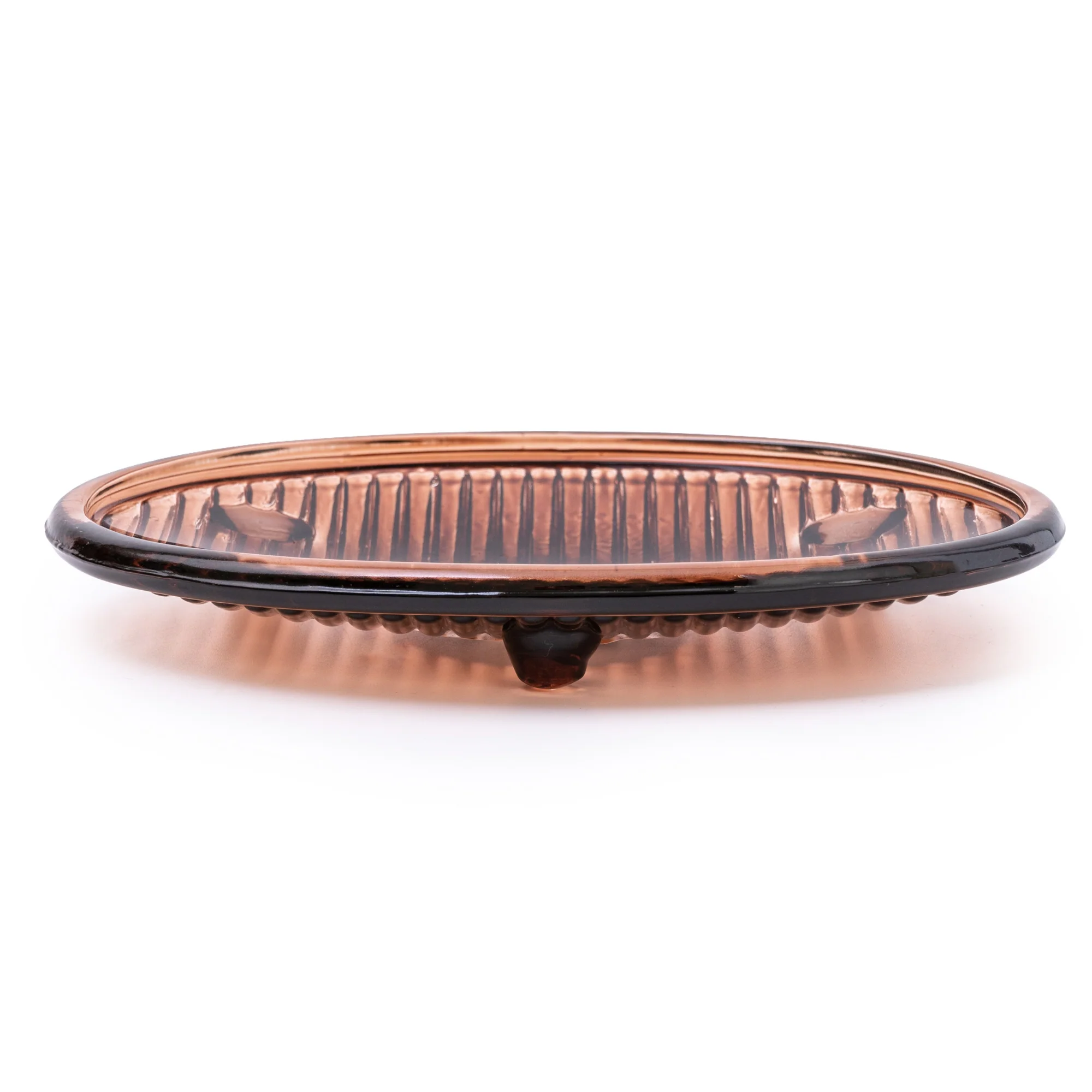 Sleek Glass Soap Dish in Warm Amber Tone with Ridged Design, 15.3CM - Image 2