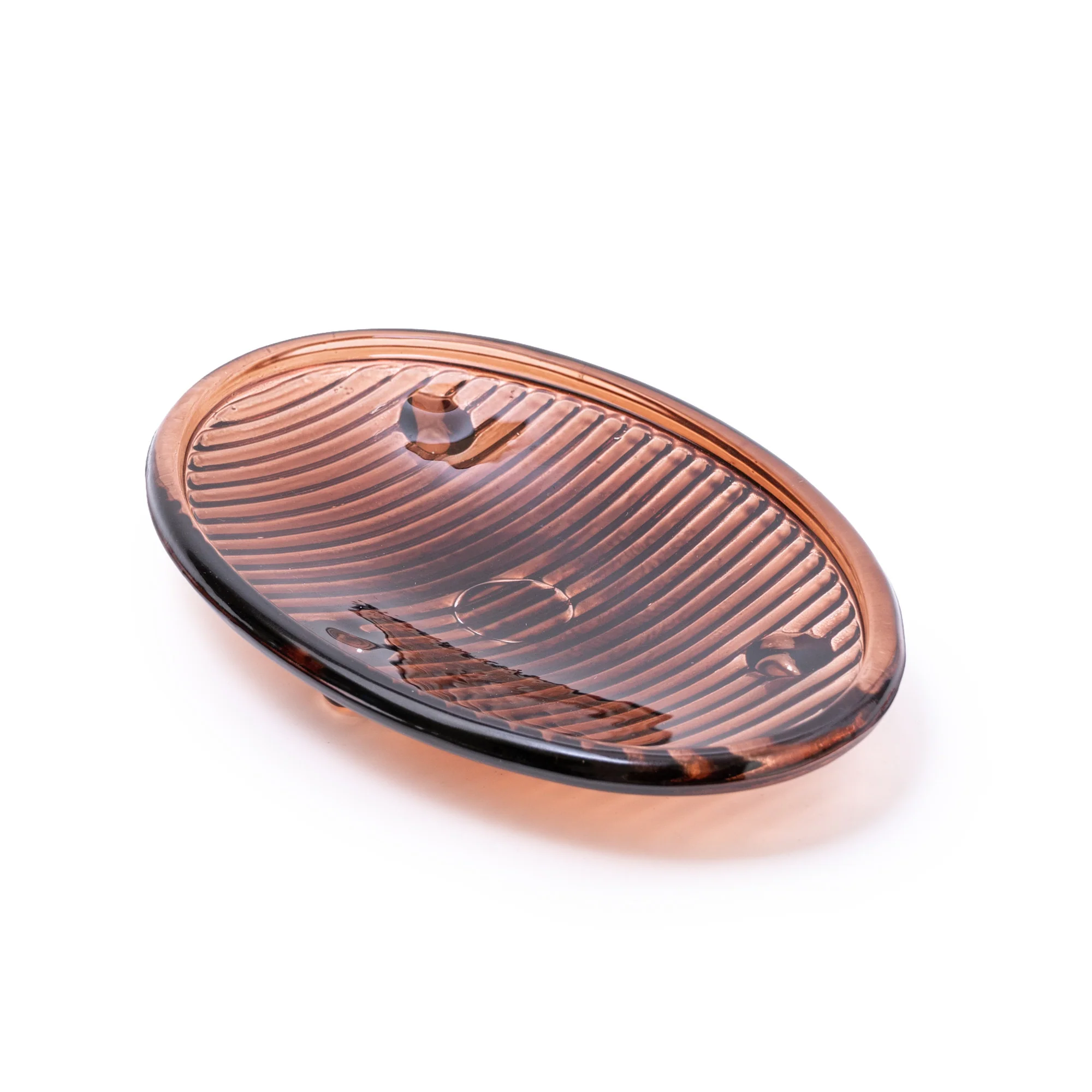 Sleek Glass Soap Dish in Warm Amber Tone with Ridged Design, 15.3CM - Image 3