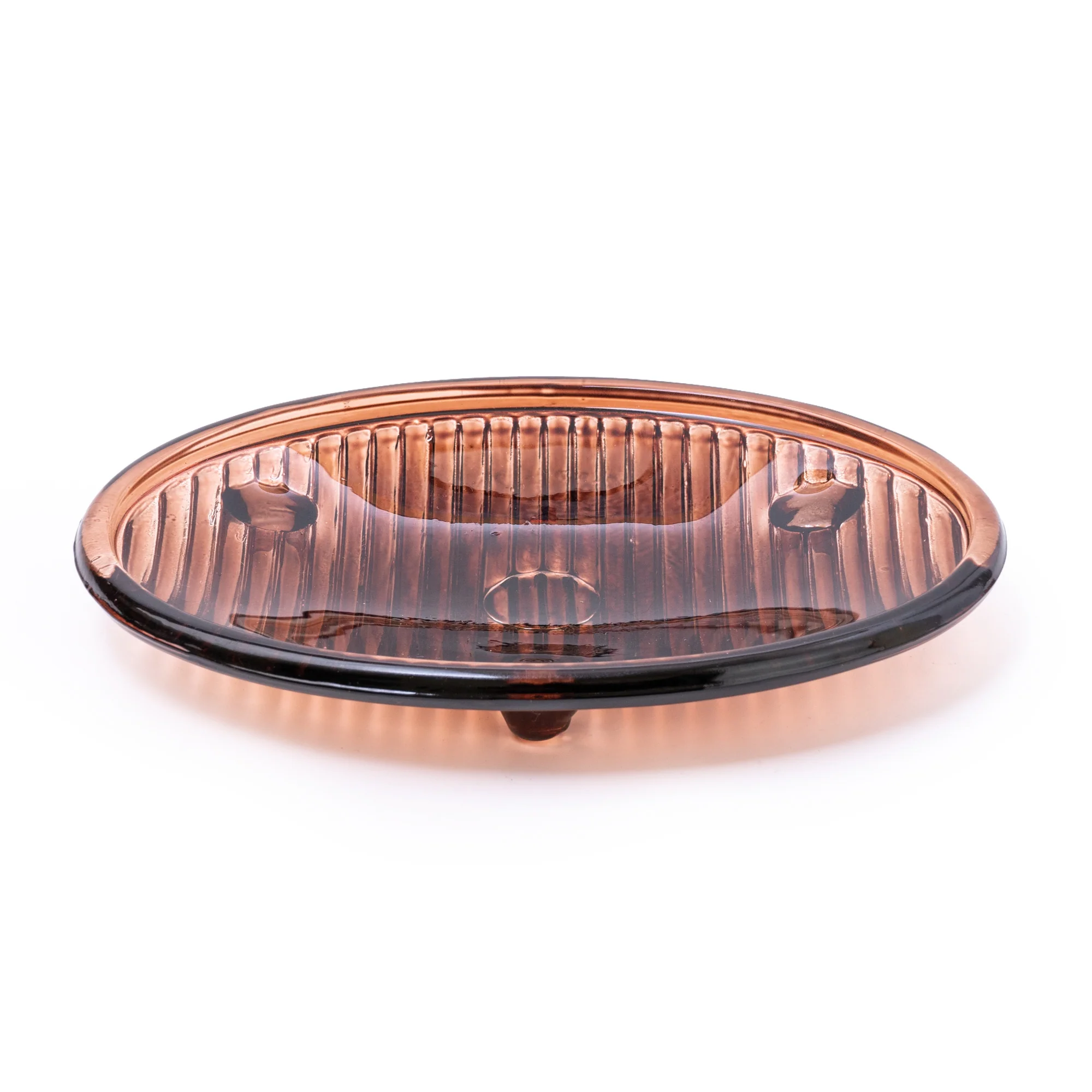 Sleek Glass Soap Dish in Warm Amber Tone with Ridged Design, 15.3CM - Image 4