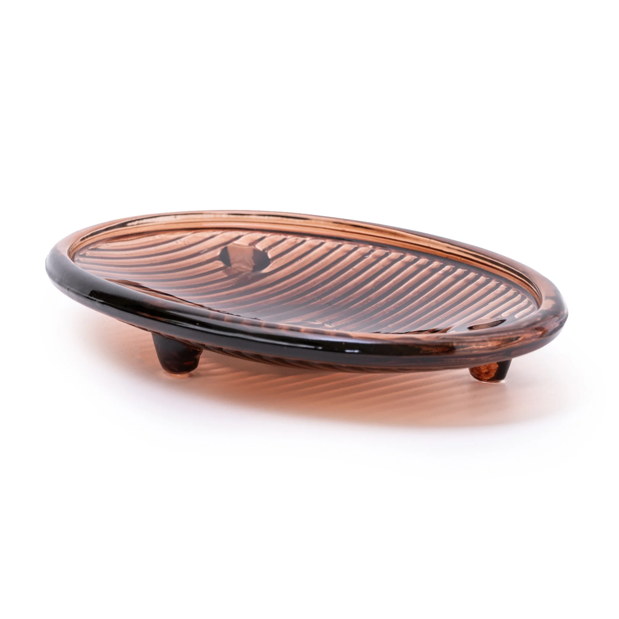 Sleek Glass Soap Dish in Warm Amber Tone with Ridged Design, 15.3CM - Image 5