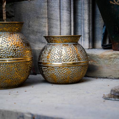 Small Antique Gold Rounded Vase - Image 2