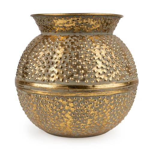 Small Antique Gold Rounded Vase - Image 4