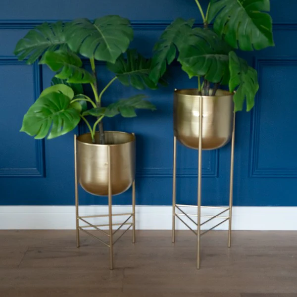 Small - Gold Metal Planter on Elegant Stand