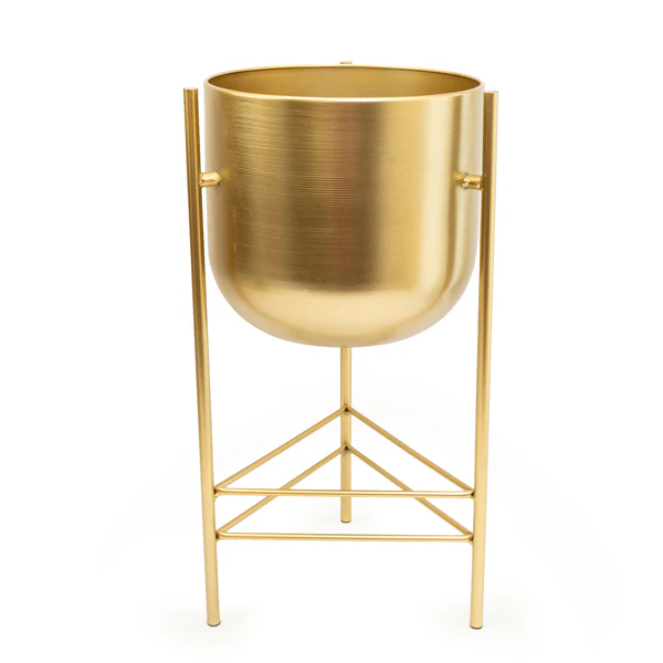 Small - Gold Metal Planter on Elegant Stand - Image 2