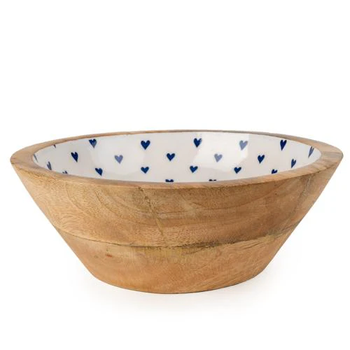 Small Mango Wood Enamel Heart Print Bowl - Image 2