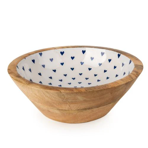 Small Mango Wood Enamel Heart Print Bowl - Image 3