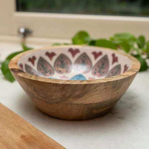 Small Mango Wood Bowl with Meze Enamel Interior - Image 2