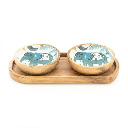 Small Mango Wood Siam Guava Dipping Bowls on Tray