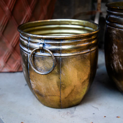 Antique Gold Small Metal Planter