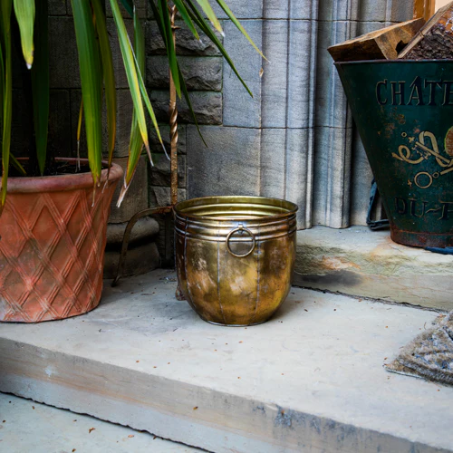 Antique Gold Small Metal Planter - Image 2