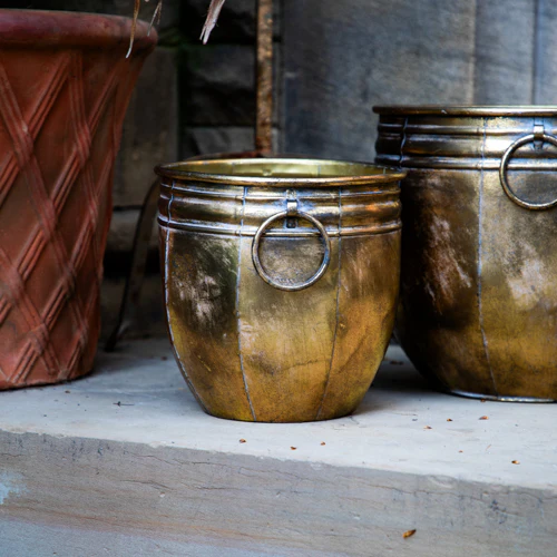 Antique Gold Small Metal Planter - Image 3