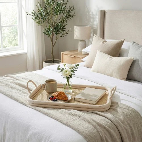 Small Rattan Tray with Handles