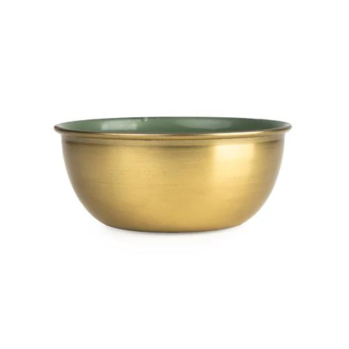 Small Olive Green Metal & Enamel Round Bowl - Image 2