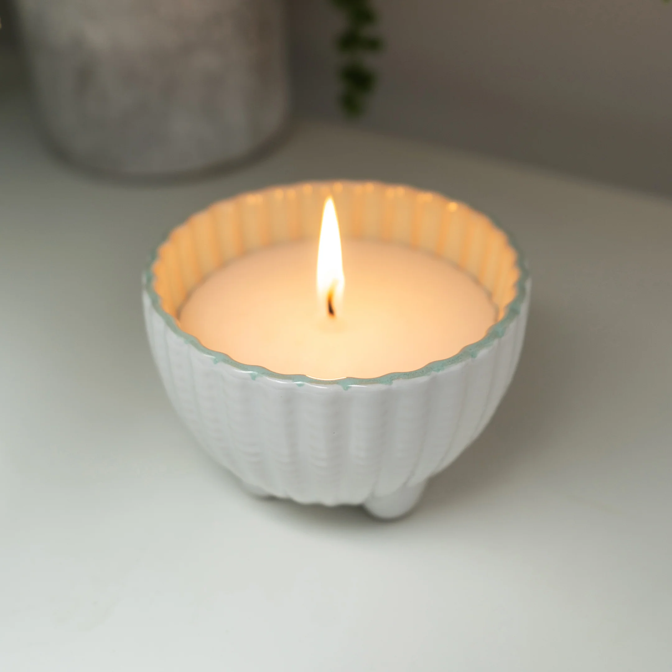 Small Shell Candle in a Reactive Glaze Pot - Image 2