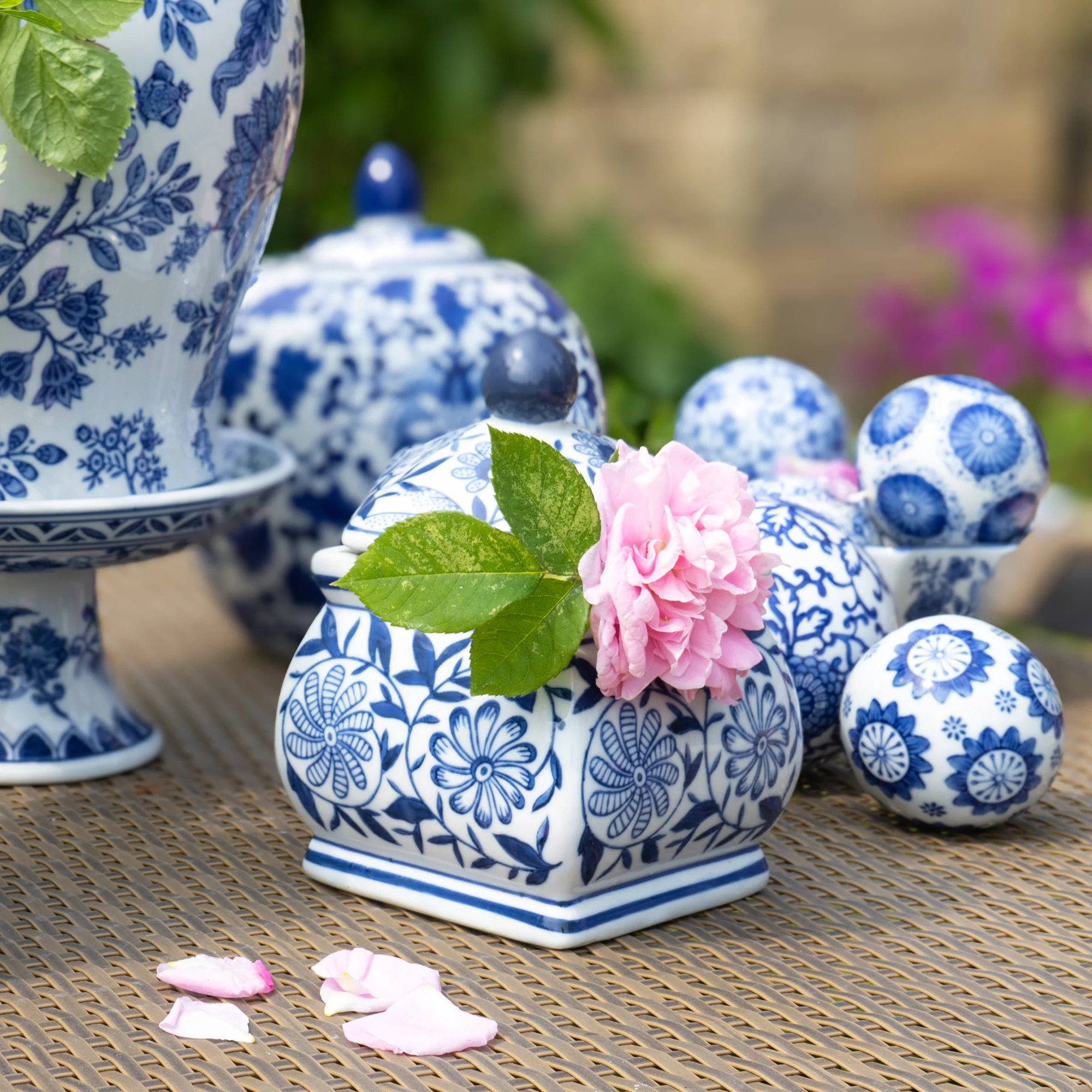 Small Square Ginger Jar - Blue/White Design