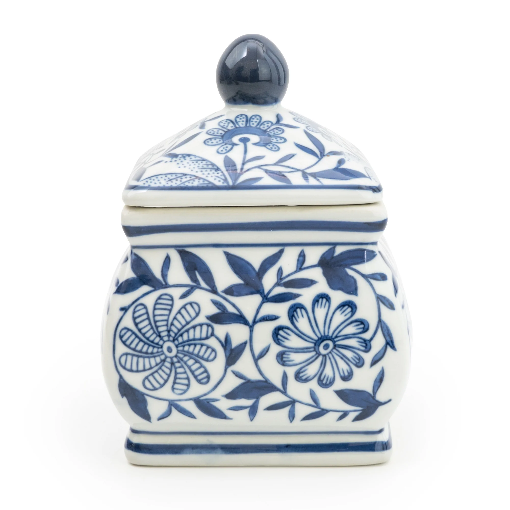 Small Square Ginger Jar - Blue/White Design - Image 4