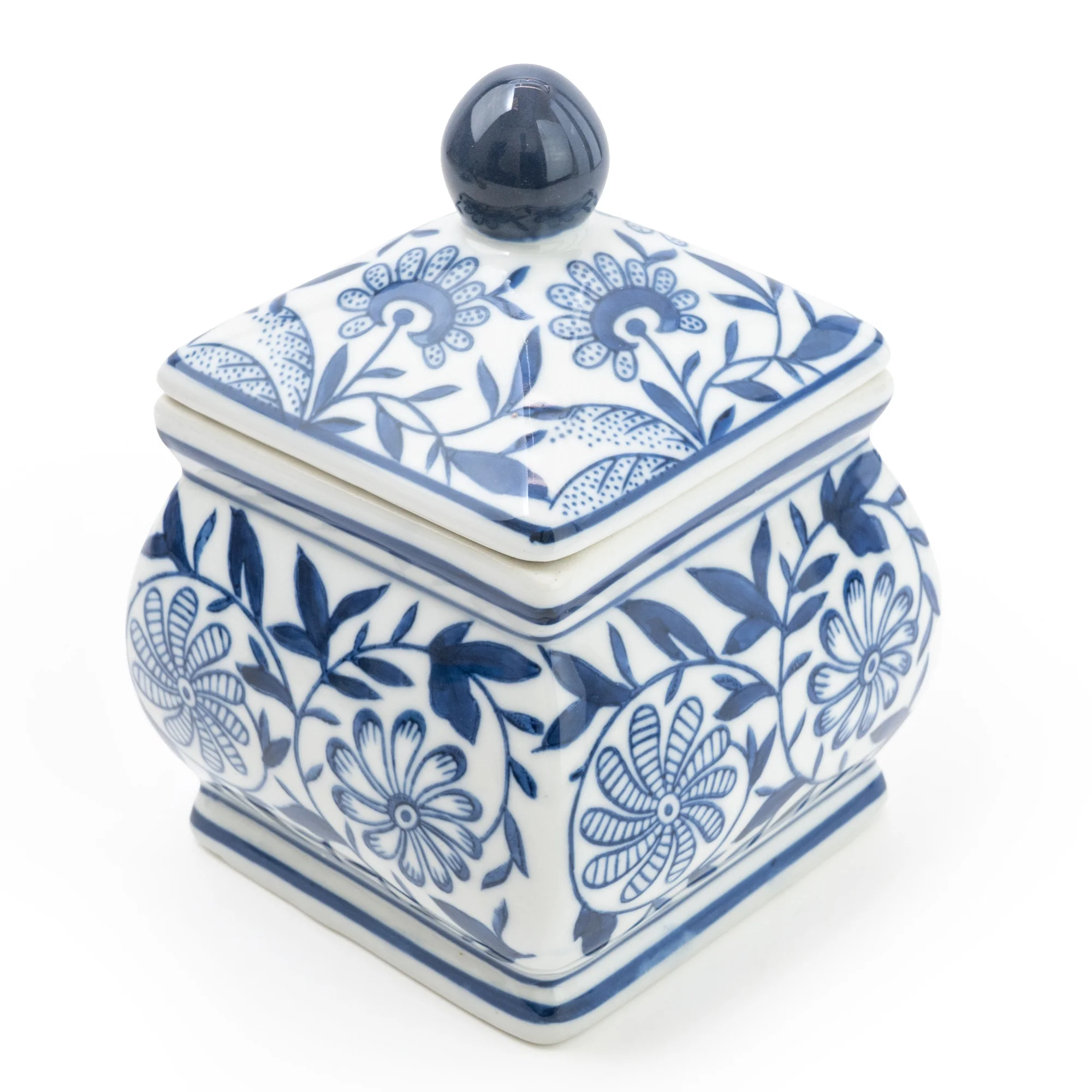 Small Square Ginger Jar - Blue/White Design - Image 5