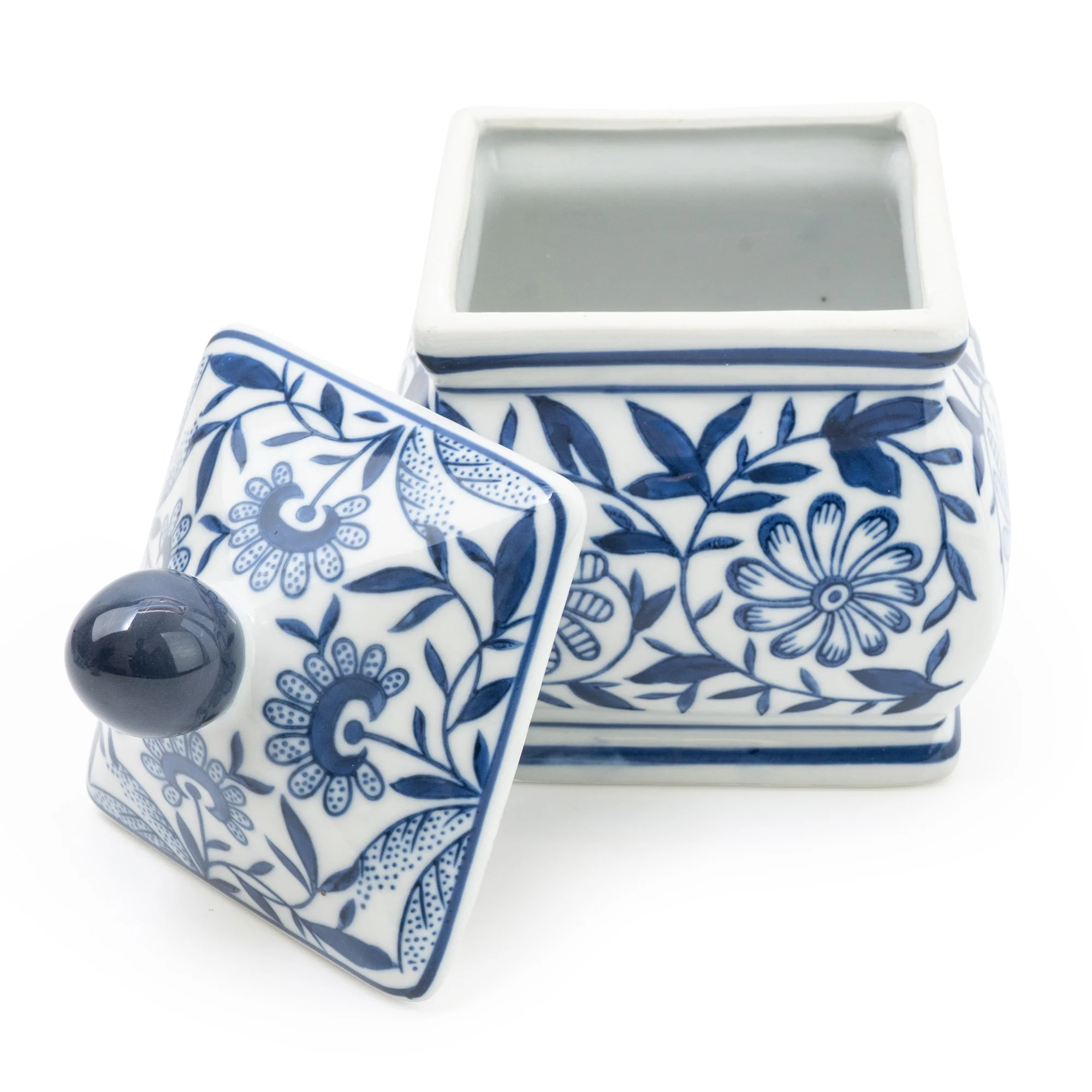 Small Square Ginger Jar - Blue/White Design - Image 6