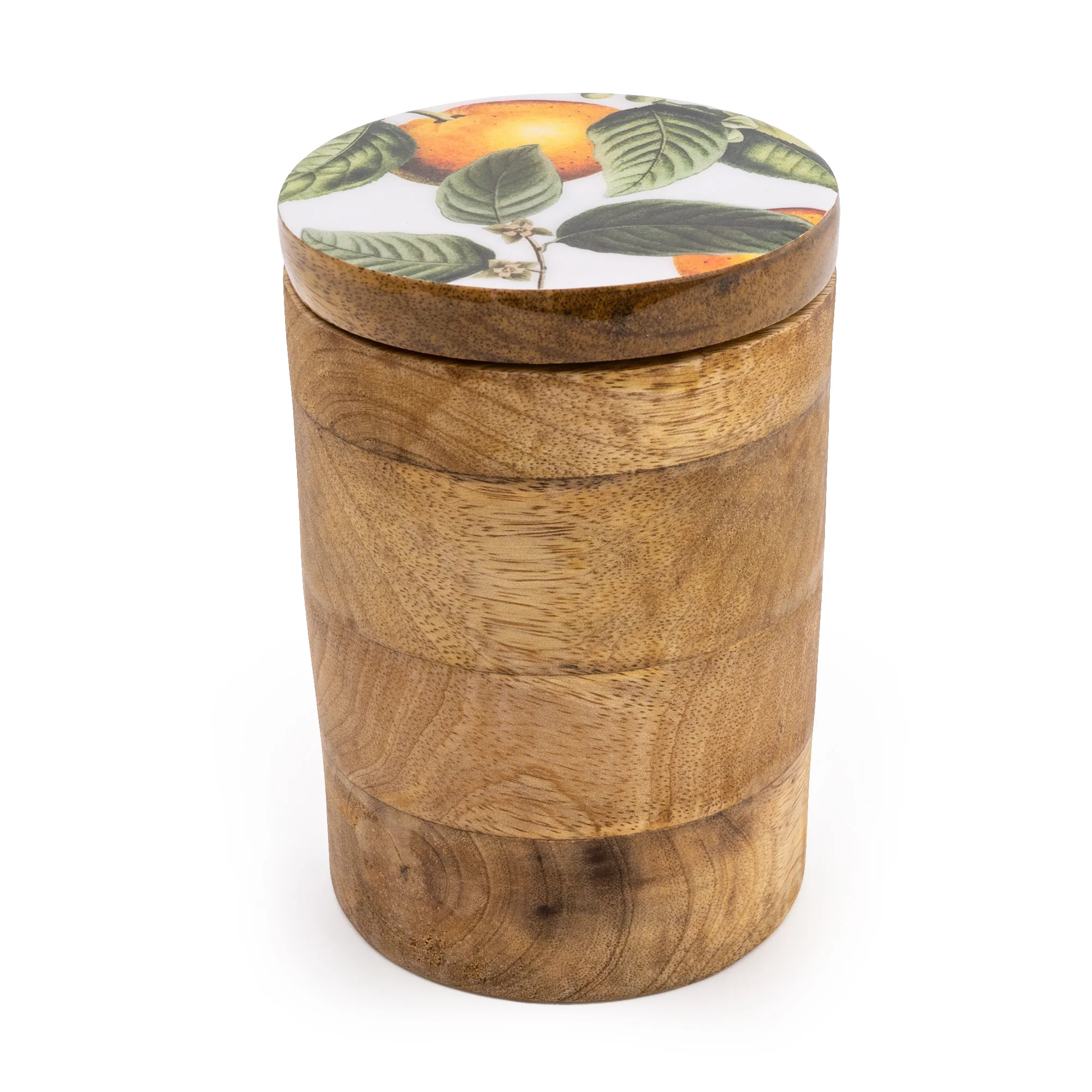 Small Storage Jar Mango Wood with Enamel Inlay Orange Blossom - White - Image 3