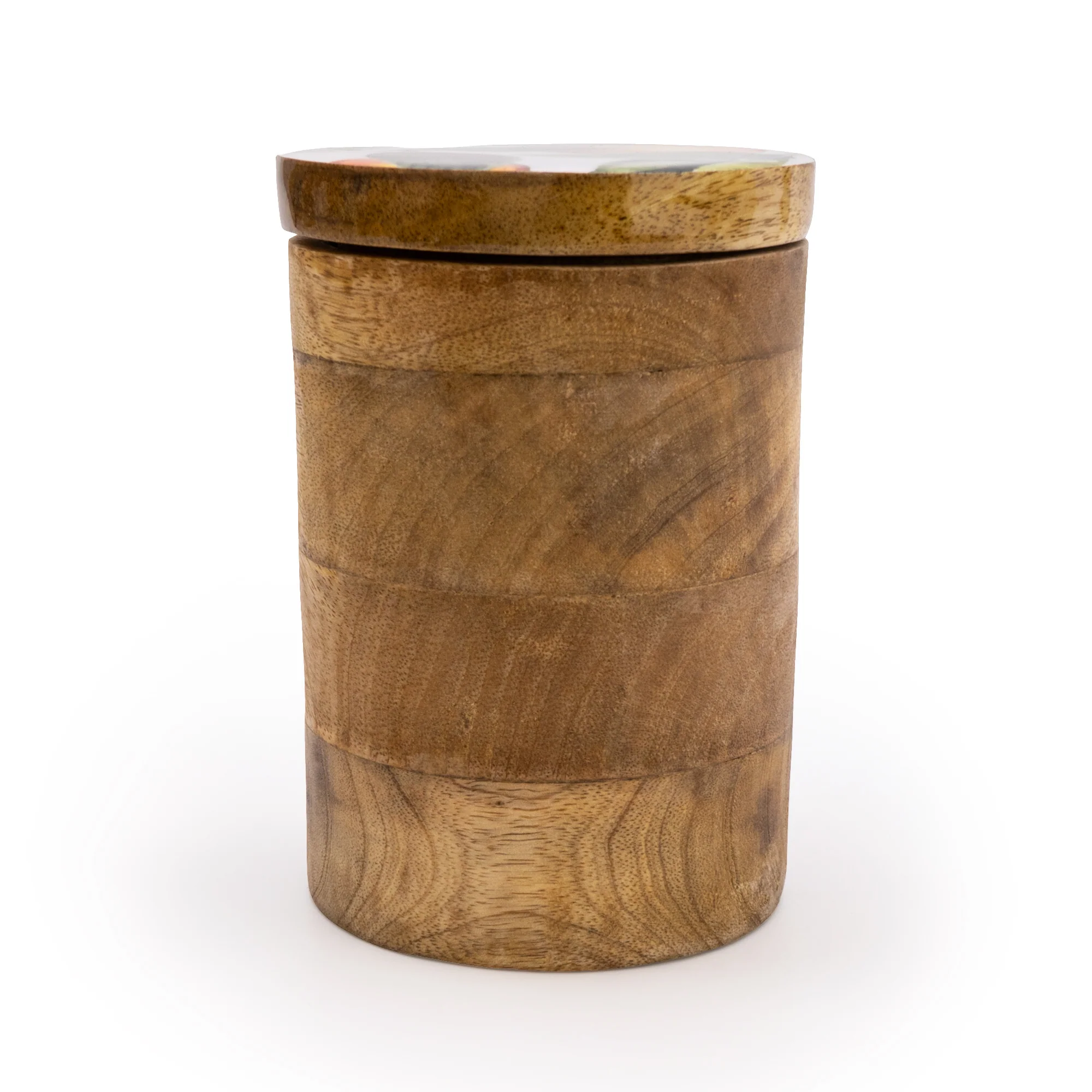 Small Storage Jar Mango Wood with Enamel Inlay Orange Blossom - White - Image 4