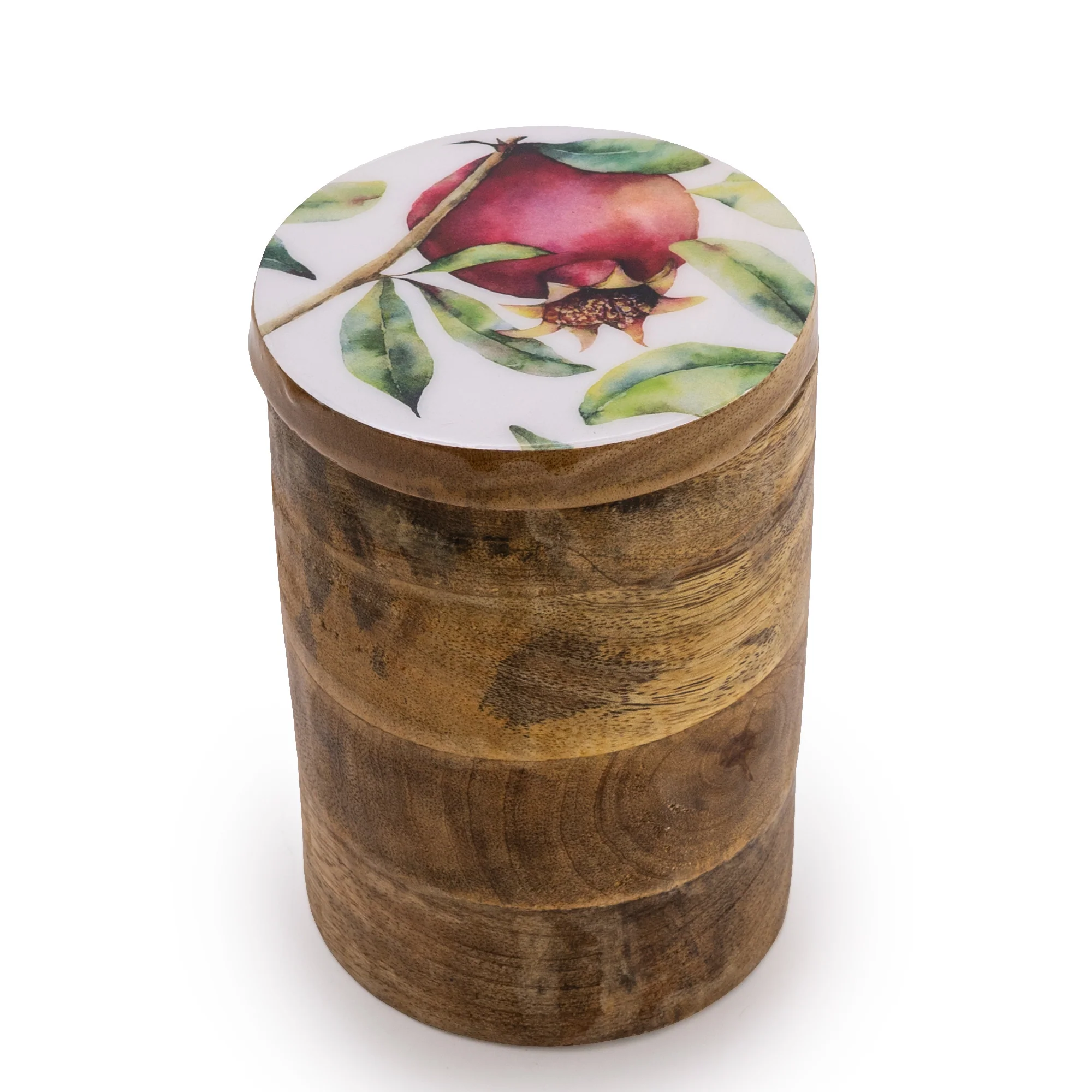 Small Storage Jar Mango Wood with Enamel Inlay Pomegranate - White - Image 6