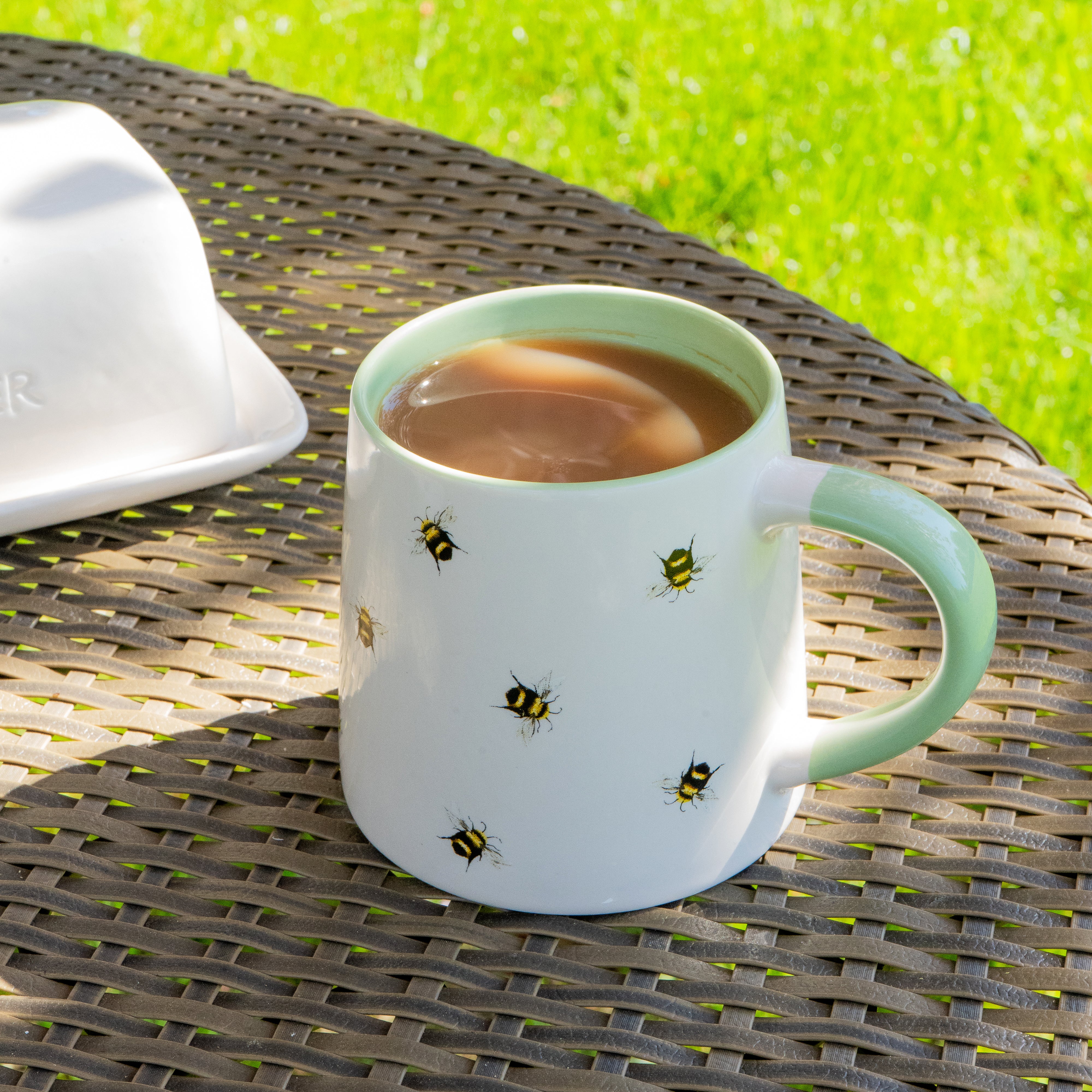 Soft Green Ceramic Tapered Mug with Bee Detail