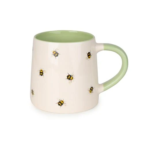 Soft Green Ceramic Tapered Mug with Bee Detail - Image 3