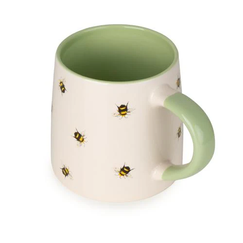 Soft Green Ceramic Tapered Mug with Bee Detail - Image 4