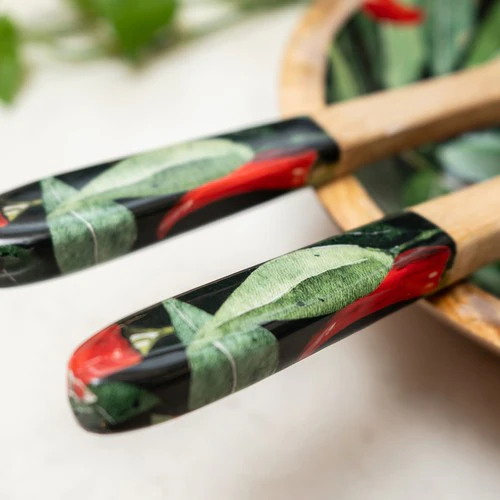 Spoon and Fork Set - Mango Wood with Chilli Print - Image 3