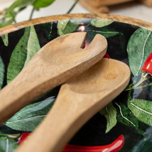 Spoon and Fork Set - Mango Wood with Chilli Print - Image 4