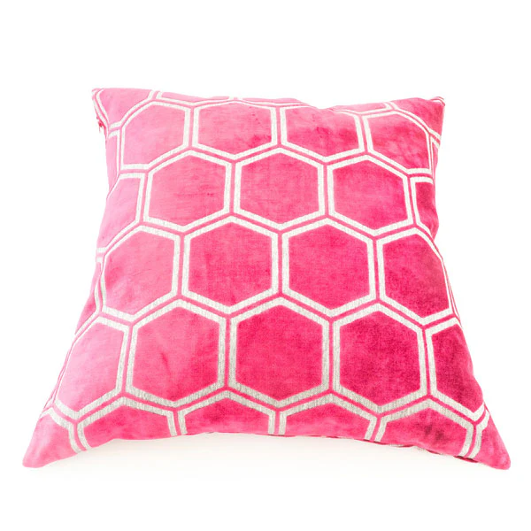 Square Cushion Large Hexagon Cut Velvet Fuschia - Image 5