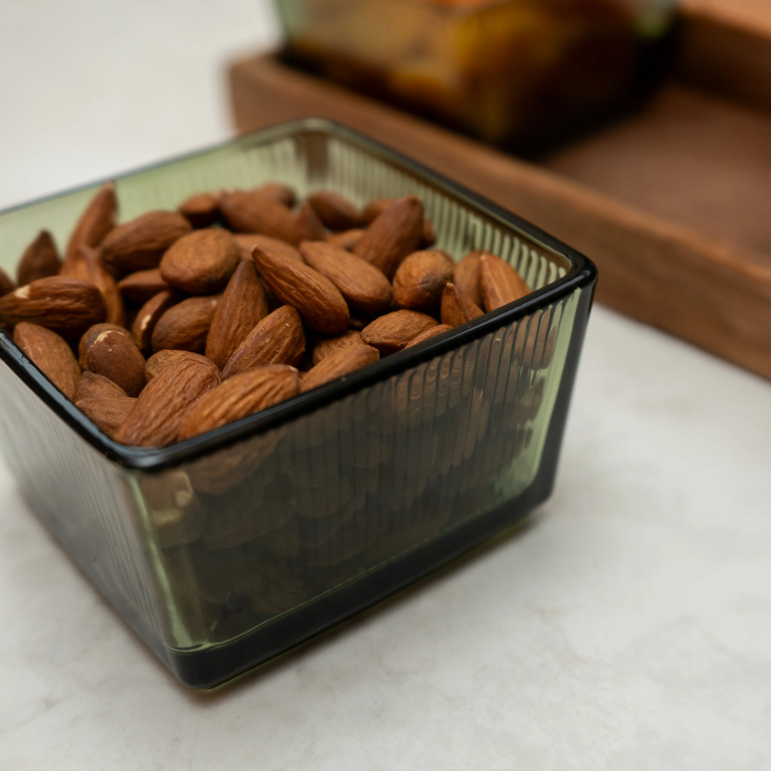 Elegant Green Glass Bowls with Acacia Wooden Tray - Image 5