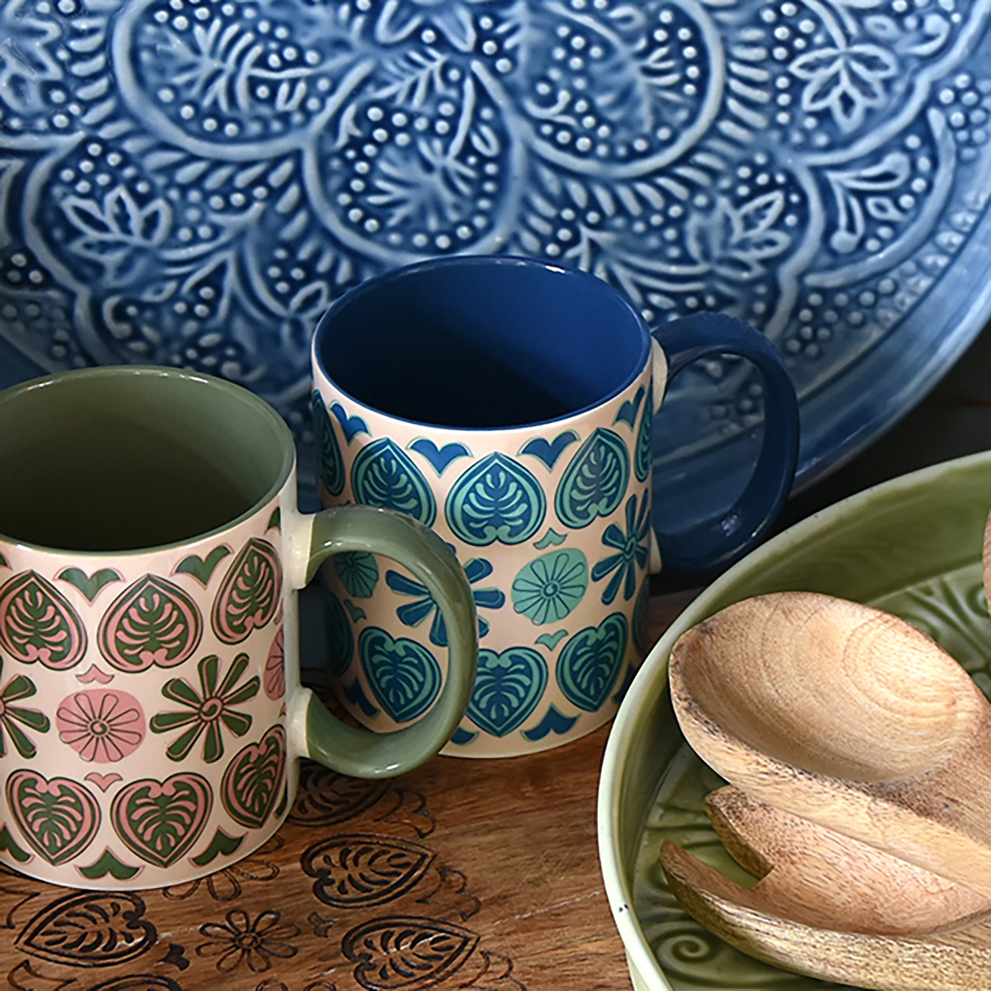 Straight-Sided Blue Mug with Meze Decal