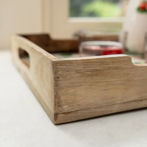 Enchanting Strawberry Patch Rectangular Mango Wood Tray with Enamel Print - Image 4