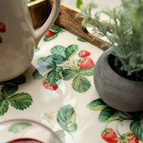 Enchanting Strawberry Patch Rectangular Mango Wood Tray with Enamel Print - Image 5
