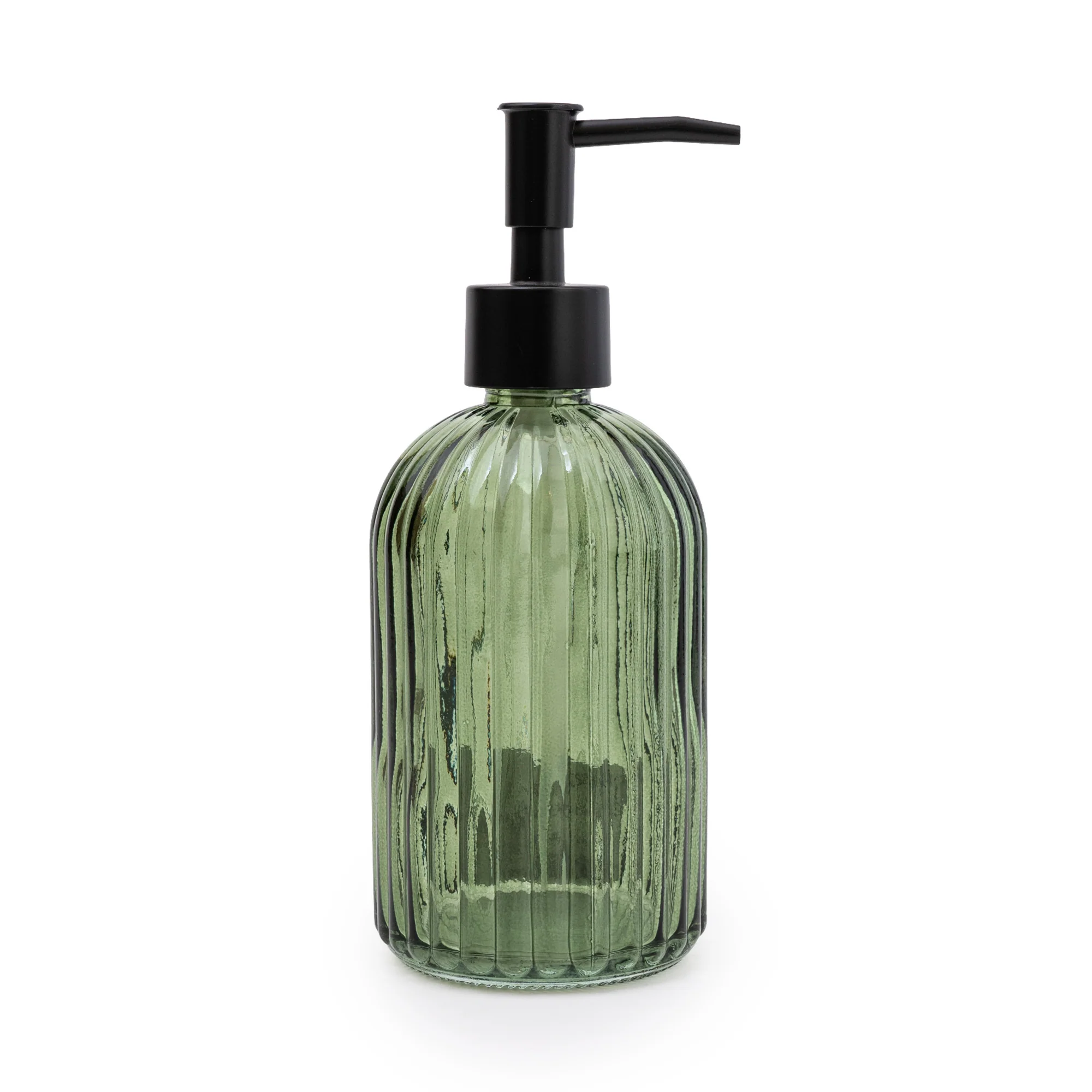 Stylish Glass Soap Dispenser in Elegant Green with Charcoal Black Pump, 19CM - Image 3