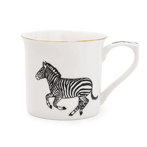 Stylish White Bone China Coffee Mug with Zebra Print Design - Image 2