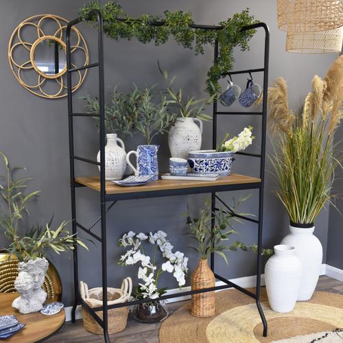 Tall Oak & Black Metal Shelf Unit