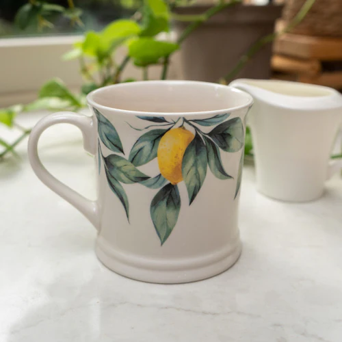 Tankard Mug Mediterranean Lemons White - Image 3