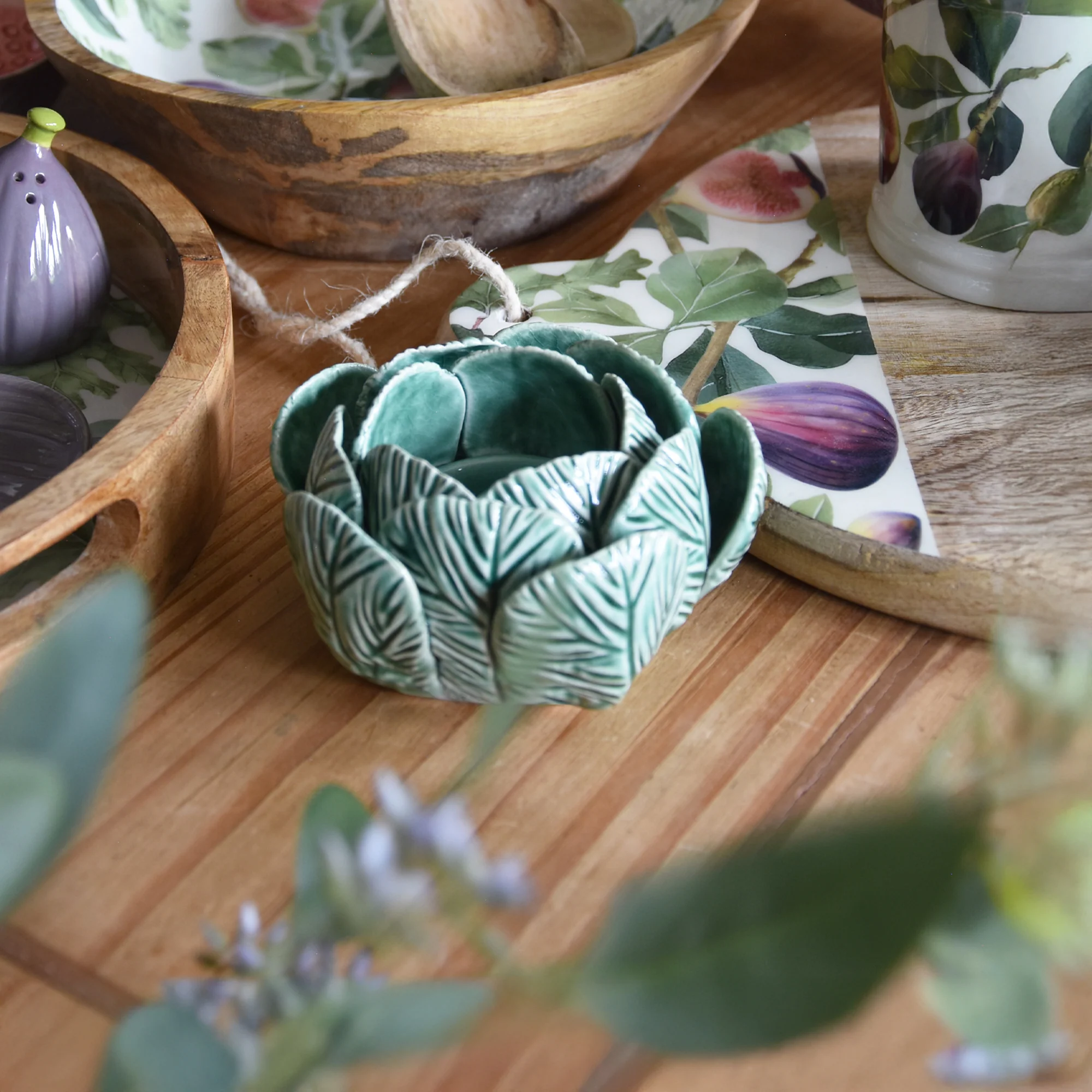 Ceramic Tealight Holder Green Reactive Glaze