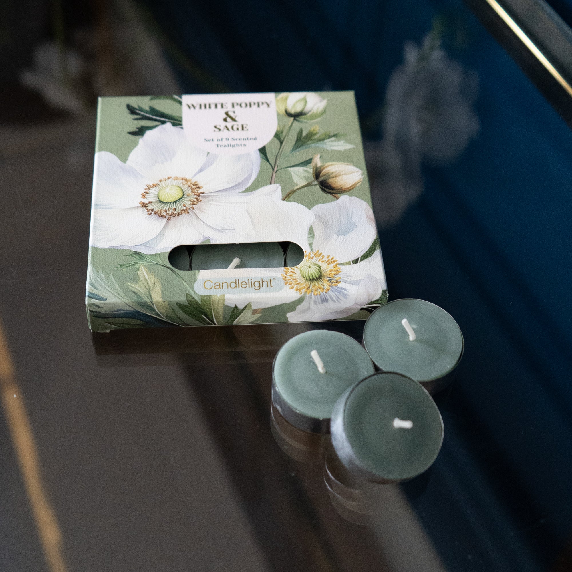 Set of 9 White Poppy & Sage Tealights - Image 2