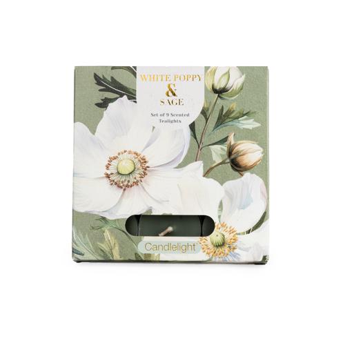 Set of 9 White Poppy & Sage Tealights - Image 5