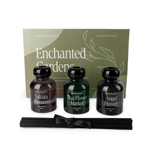 Thai Floating Flower Market Scent, Sakura Blossom Scent & Angel Flower Scent Set Of Reed Diffusers In Gift Box