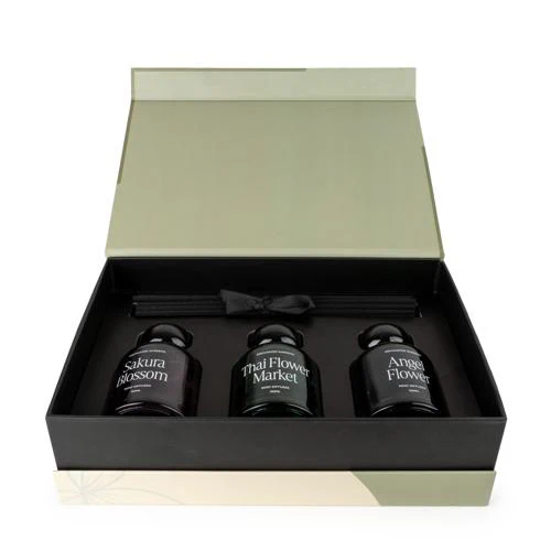 Thai Floating Flower Market Scent, Sakura Blossom Scent & Angel Flower Scent Set Of Reed Diffusers In Gift Box - Image 3