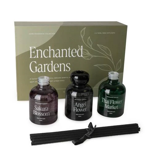 Thai Floating Flower Market Scent, Sakura Blossom Scent & Angel Flower Scent Set Of Reed Diffusers In Gift Box - Image 4